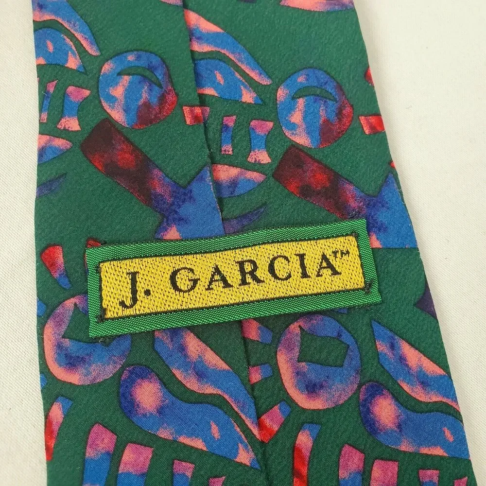 J Garcia‎ Men's Green Blue Abstract Silk Airbrush Necktie